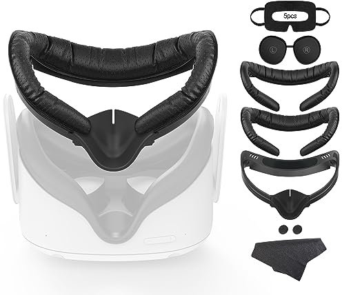 VR Facial Interface for Oculus Quest 2 Face Pad Replacement, Face Cushion Pad 2PCS PU Leather Foam for Meta Quest 2 Vr Cover Lens Covers Thumbsticks Covers 5PCS Disposable Eye Covers