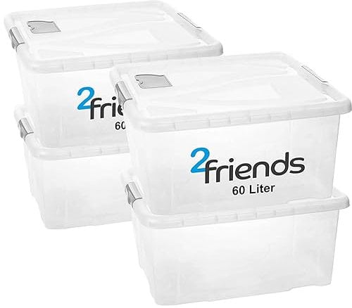 4er Set Aufbewahrungsbox mit Deckel Groß, 60 Liter Kisten Boxen Aufbewahrung, Stapelbar, Plastikbox mit Deckel, Griffen und Lüftungsklappe - Ideal für Stauraum Maximieren und Langlebige Ordnung