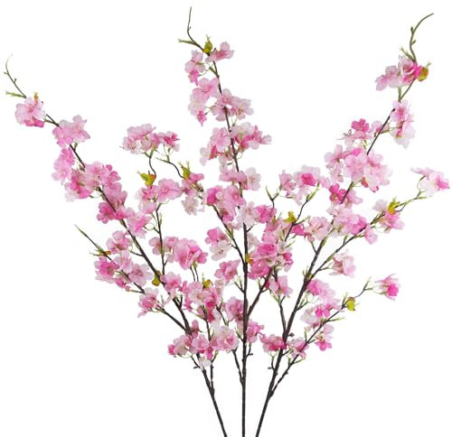 CISDUEO Künstliche Kirschblüten, Seide, Pfirsichblumen, Großpackung, Pflaumenblüten mit Blättern, Kirschblütenzweigen, Vasen-Arrangements für Frühling, Hochzeit, Innen- und Außenbereich, DIY,