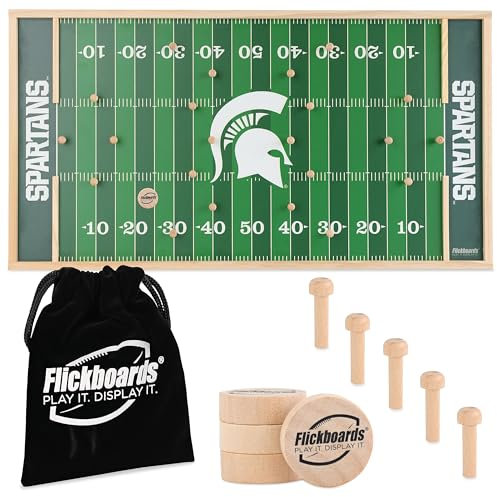 Flickboards 2 in 1 Officially Licensed Michigan State Spartans Party Game and Sports Decor - Family Friendly 2 Player Indoor Outdoor Handcrafted Wooden Tabletop Football for Tailgating Fun