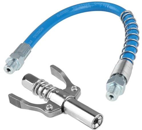 Hugfads Embout de Pompe à Graisse, Raccord Double Poignée, Anti-Fuite, Acier Inoxydable, Tuyau Inclus, Compatible avec Toutes Les Pompes à Graisse 1/8 NPT
