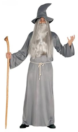 MIMIKRY Gandalf Herren-Kostüm graues Gewand Hut Gürtel Zauberer Hexer Magier
