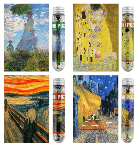 MISITU 4er-Pack Mini Puzzles mit 150 Teilen für Erwachsene Kunst Ölgemälde Puzzle Reisepuzzle als Heimdekoration
