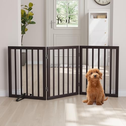 Semiocthome Puertas y barreras para perros interiores, puertas independientes de 3 paneles para cachorros para la casa con 2 soportes de metal, puerta plegable para mascotas de 60 cm de alto, puerta