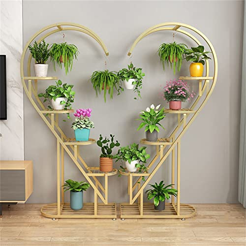 5 Tier Metal Plant Stand, wrought iron heart flower stand Heart-Shape Plant Shelf Multiple Planter Display for Home Decor, Living Room, Balcony