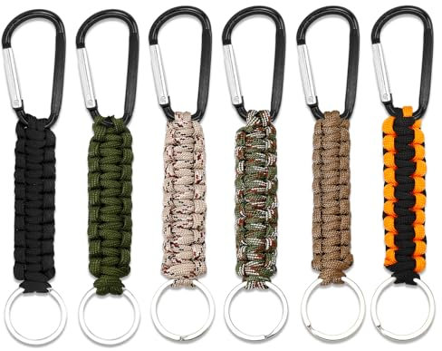6 Pcs Paracord Keychains with Carabiner, Braided Lanyard Ring Hook Clip for Keys Outdoor Camping Hiking Backpack Knife Flashlight Outdoor - 6 Colors