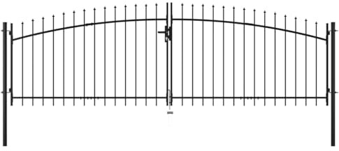 Keyroto Puerta doble de jardín exterior con puntas de lanza, cacello para vallas, puerta de metal, puerta de exterior con llaves, 400 x 175 cm