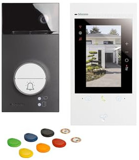 BTICINO, Flex‘ONE-Set Classe 300EOS with Netatmo & Linea 3000 in Schwarz & Netatmo Außenkamera, Wi-Fi-Video-Innenstelle mit integr. Alexa, 5-Touchscreen, App Home+Security, 2-Draht-Technik, 363950