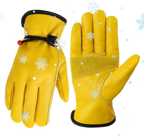Winter-Arbeitshandschuhe aus Leder für Männer und Frauen, warmes Thinsulate-Futter für Arbeiten bei kaltem Wetter, wärmeisolierende Handschuhe, 100 % Vollnarbenleder