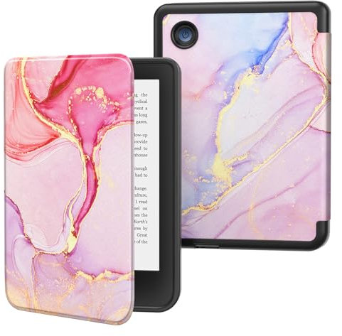 MoKo Coque pour Kobo Clara BW/Clara Colour 6 2024/Clara 2E 6 Pouces 2022, Étui de Protection Souple TPU Ultra-Mince et Léger Anti-Rayures avec Réveil/Sommeil Automatique, Marbre Rose Clair Doré