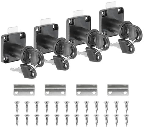 PATIKIL Verrou de Cylindre pour Armoire 1-1/4 (32mm), 4 Clés en Alliage d'Acier pour Boîte à Outils, Serrures de Boîte aux Lettres Sécurisées avec Clés, Ensemble Noir