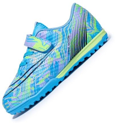 Puvvtyi Kids Football Boots,Anti-Slip Foot Shoes Laceless,Unisex Boys Girls Football Trainers Blue