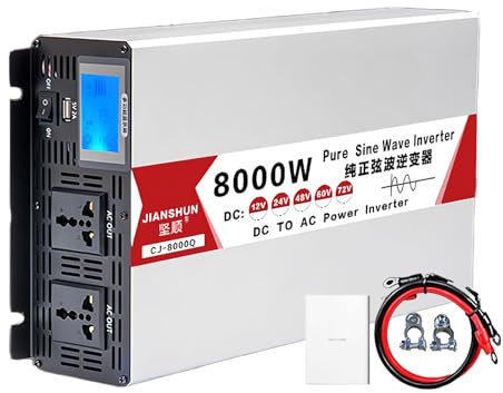 Convertitore di Tensione 4000W 5000W 6000W 8000W Inverter di Potenza 12V 24V 48V 60V CC a 110V 220V CA Inverter a Onda Sinusoidale Pura con Presa, Per Sistemi Solari per Auto e Casa,8000W-12V