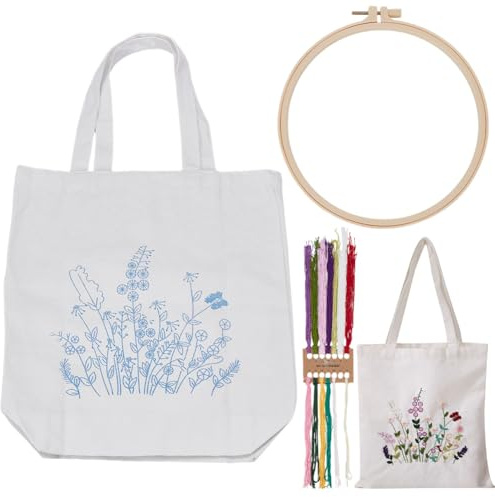 WADORN DIY Canvas Handtasche Stickset Stickset Für Tragetaschen Mit Vintage Blumenmuster Für Anfänger Personalisierte Bastel Canvas Tasche Kreuzstich Sets Für Damentaschen