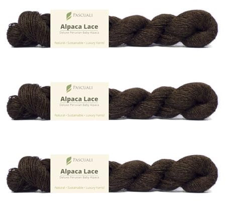 PASCUALI Alpaca Lace |Strickwolle aus 100% Alpakawolle, Alpaka Wolle zum Stricken und Häkeln, SET: 3 Stränge - 150g, Farbe:Espresso 07