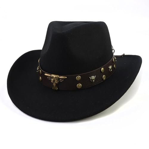 Tefrine Cowboy Hat for Men and Women, Classic Womens Western Cowboy Hat with Wide Belt, Black