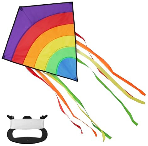 Aomig Aquilone per Bambini e Adulti, Arcobaleno Aquilone a Diamante con Lunghe Code, Facile da Volare, Colorato Arcobaleno Kites per Principianti, Spiaggia ed Estivi Giocattolo All'aperto(75x65cm)