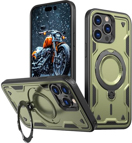 QIWEIQING Compatible with Magsafe iPhone 13 Pro 6.1 Case with Stand Silicone Magnetic Charging Phone Case for Men Drop Protection Shockproof Thin Case for iPhone 13 Pro 6.1. Olive Green MQT