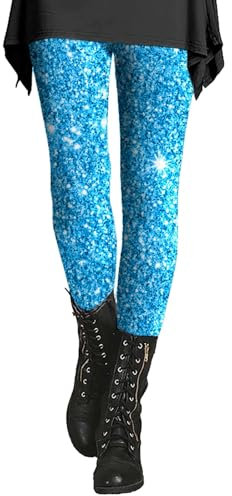 JkyKnowo Angebot des Tages Glitzer Leggings Mädchen Fasnachtskostüme Damen Künstlerischem Spritzdruck Leggings Pailletten Hose Damen Kurz Fit Jumpsuit Glitzer Angebote des Tages Heute Deal