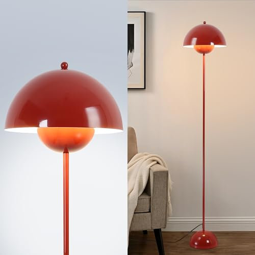 SUNLLOK Flowerpot Floor Lamp for Living Room, Industrial Metal Lampshade Standing Lamp with Foot Switch, Modern Reading Tall Floor Light for Kitchen Island Bedroom Restaurant (Red)