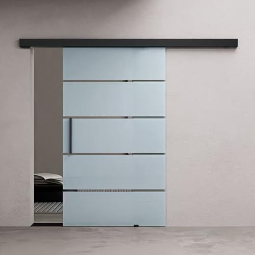Durovin 1025 × 2050mm Internal Sliding Glass Door – 8mm Frosted Sectioned Tempered Glass, Premium Black Hardware&Bar Handle, Heavy-Duty 5ft Track for Bathroom, Kitchen, Living Room & Bedroom