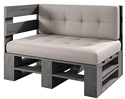 Lermowood Palettenmöbel Mp Eckbank 120 x 80 x 40 cm Grau | Europaletten Indoor und Outdoor Lounge Gartenmöbel Holz Gartenmöbel Set Lounge Möbel Terrasse Balkon Loft Stil Paletten