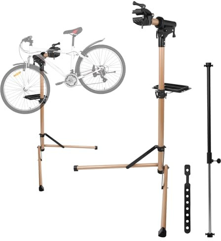Xeoca Bike Repair Stand- Bicycle Stand for Mechanic Maintenance Rack- Portable with Handy Tool Plate Bike Work Stand-Whole Aluminum Alloy, Height Adjustable- Champagne color