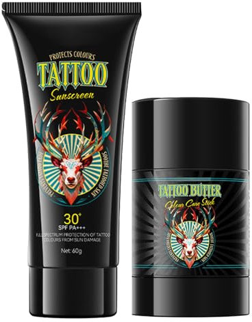 Tattoo Aftercare Butter Balm, Tattoo Sonnencreme LSF 30, Tattoo Creme - Pflegecreme für UVA/UVB Sonnenschutz, Verstärkt Tattoo Farben, Schützt Neue Tattoos