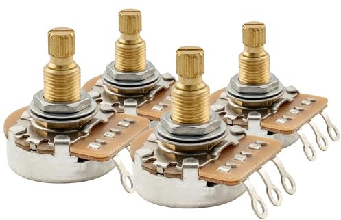 Musiclily Pro HD A25K Pots Brass Metric Split Standard Shaft 9.5mm Audio Taper Potentiometers for Active Pickups Electric Guitar Bass (Set of 4)