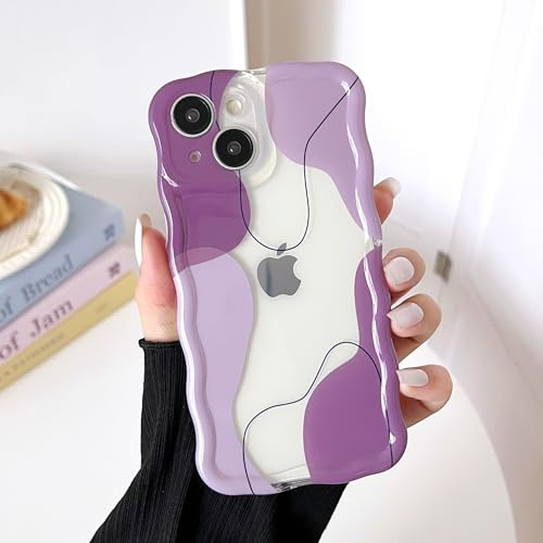 DEFBSC Hülle für iPhone 13,Weicher TPU-Wellenrahmen,Lila | Transparente Wellen Handyhülle,Kameraschutz,Klar Silikon Bumper,Stoßfeste Schutzhülle,Ästhetisches,Trendiges Feminines Design