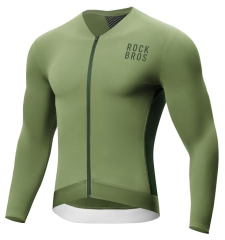 ROCKBROS Fahrradtrikot Radtrikot Langarm Herren, Atmungsaktiv und Schnelltrocknend, Elastisches Rennrad Trikot mit 3 Taschen und Reißverschluss für Radsport MTB Straße