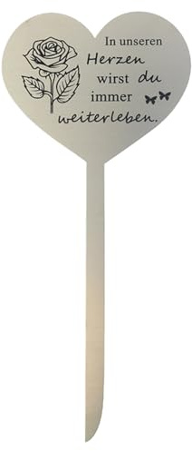 aotusoa 12x28 cm Grabstecker Edelstahl Herz Deko Würdevolles Gedenken Wetterfeste Grabschmuck mit Gravur zum Erinnerung mit Spruch In Unseren Herzen Wirst Du Immer Weiterleben