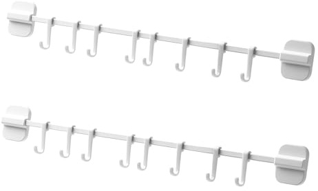 ZSUIQIN 2St Küchen Hakenleiste ohne Bohren, Beweglicher Wandhaken, Selbstklebende Hakenleiste, mit 16 Haken für Küchenutensilien,Küchenutensilien-Organizer-Rack Küchenutensilienhalter (Weiß)