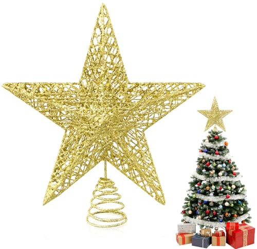 Christbaumspitze und Tannenbaum Aufstecker, Weihnachtsbaumspitze Stern | Christbaumspitze Stern Gold Weihnachtsbaumschmuck, Passend zu Weihnachten (25cm)