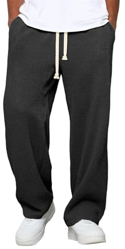 Pantalon Homme de Survêtement Coton Baggy Pantalons Taille Élastique Cordon De Serrage Couleur Unie Pantalon Large avec Jambe Droite Workout Pantalons de Jogging avec Poches