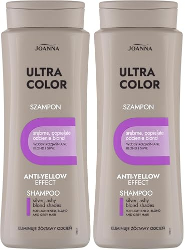 JOANNA Ultra Color Silber Shampoo für Frauen - Farbverstärkend, Neutralisiert Unerwünschte Gelbtöne - Erleichtert das Kämmen - Silberblondtöne 400 ml (Packung mit 2)