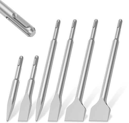 6-tlg SDS Plus Meißel Set 140-250mm Flach-, Spitz- & Fliesenmeißel aus 40CR Stahl, Universal Bohrhammer Meißel für Beton, Mauerwerk, Fliesen – professionelles Abbruch-Werkzeug