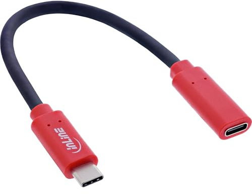 InLine USB-Datenblocker Adapterkabel USB-C Stecker auf USB-C Buchse 0,2m, sicheres Laden ohne Datenübertragung, Flexibler Schutz, bis 240W PD, 31654