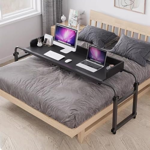 TT-YEC 47-Inch Long Rolling Tray Table, Extendable Bedside Desk with Heavy-Duty Metal Legs, Wheeled Medical Table, Wheelchair Lap Tray, Large Cross-Bedside Table,B
