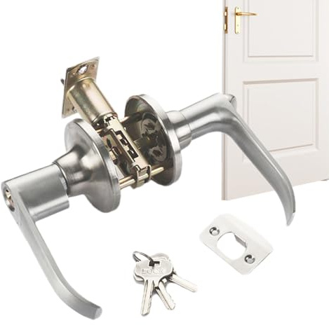 Serrure de poignée de porte – Aluminium argenté cuivre durable, matériel de salle de bain économe en main-d'œuvre, sécurité d'entrée universelle à la maison, ensemble d'installation à prise sphérique