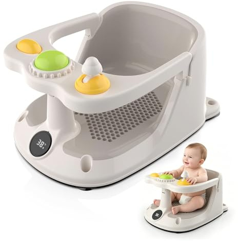 Asiento de baño para bebé con control de temperatura en tiempo real - Asiento de baño portátil para bebé con 4 ventosas antideslizantes - Asiento de baño para bebés a partir de 6 meses - Diseño de