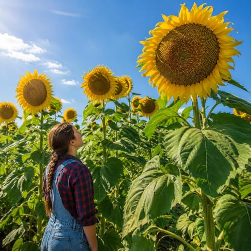 80 Semi di Girasole Gigante No OGM – Helianthus annuus – Pianta Ornamentale Alta con Grandi Fiori Gialli – Ideale per Giardino, Aiuole e Recinzione Naturale