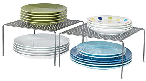 mDesign étagère cuisine (lot de 2) – rangement cuisine autoportant en métal – petit range vaisselle de cuisine pour tasses, assiettes, aliments, etc. – gris