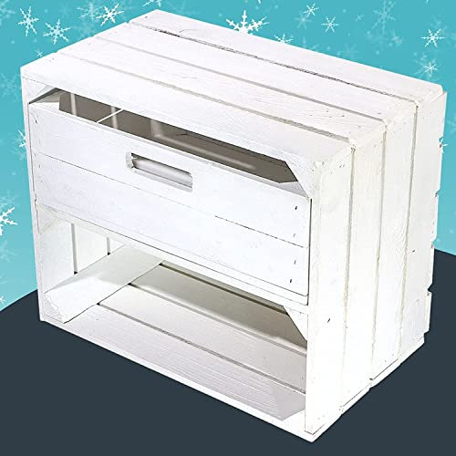 Obstkisten Online 3 Stück neues weißes/Shabby chic Wandregal mit Schublade 50cm x 40cm x 30cm Regalkiste Obstkiste Weinkisten Holzkisten Regal universell Vintagemöbel Wandregal