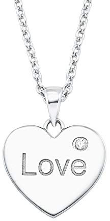 s.Oliver Kette mit Anhänger 925 Sterling Silber Damen Halsschmuck, mit Zirkonia synth., 42+3 cm, Silber, Herz, Kommt in Schmuck Geschenk Box, 2026082