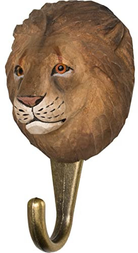 WILDLIFEGARDEN Wildlife Garden WG4532 Haken Löwe - Handgeschnitzter Tierhaken aus Holz und Metall - Sammlung Afrikanischer Tiere