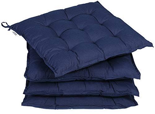DETEX® Sitzkissen Stuhl 4er Set 55% Baumwolle Wasserabweisend 44x44cm Visko-Effekt Waschbar Stuhlkissen Sitzpolster Gartenstuhl Sitzauflage Blau