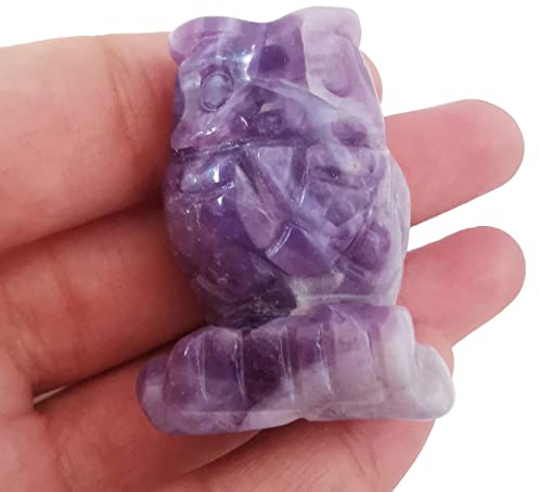 Lovionus89 Amethyst Eule Figur Handgeschnitzt aus Naturstein 40mm – Heilkristall Edelstein Deko für Schreibtisch, Sammler & Geschenk, Glücksbringer Symbol Weisheit