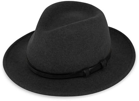 fiebig Lewis Fedora Wollfilzhut | Crushable & Waterproof Filzhut mit Ledergarnitur | Outdoor Hat Made in Europe (57-M, Anthrazit-Melange)