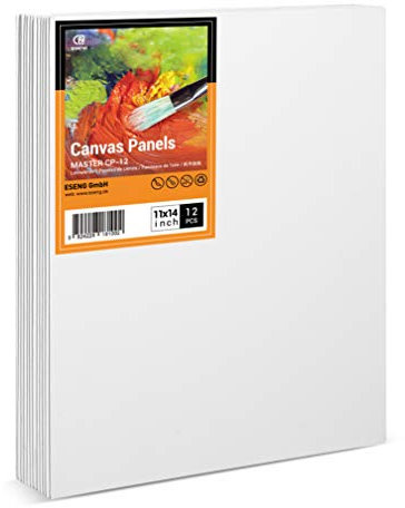 ESENG® Panel de lienzo 12 unidades, 28x36 cm｜11x14 pulgadas, 100% algodón, juego de paneles de lienzo, cartón para pintura acrílica, pintura al óleo, tempera y gouache
